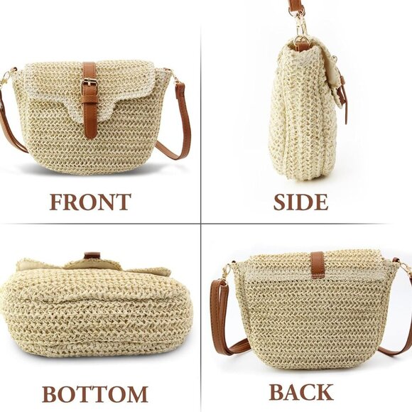 Small Straw Beach Bag with Adjustable Shoulder Strap - Chic Summer Handbag - Picture 3 of 7